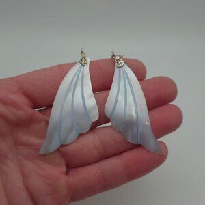 925 Sterling Silver Light Blue Carved Shell Large Dangle Earrings